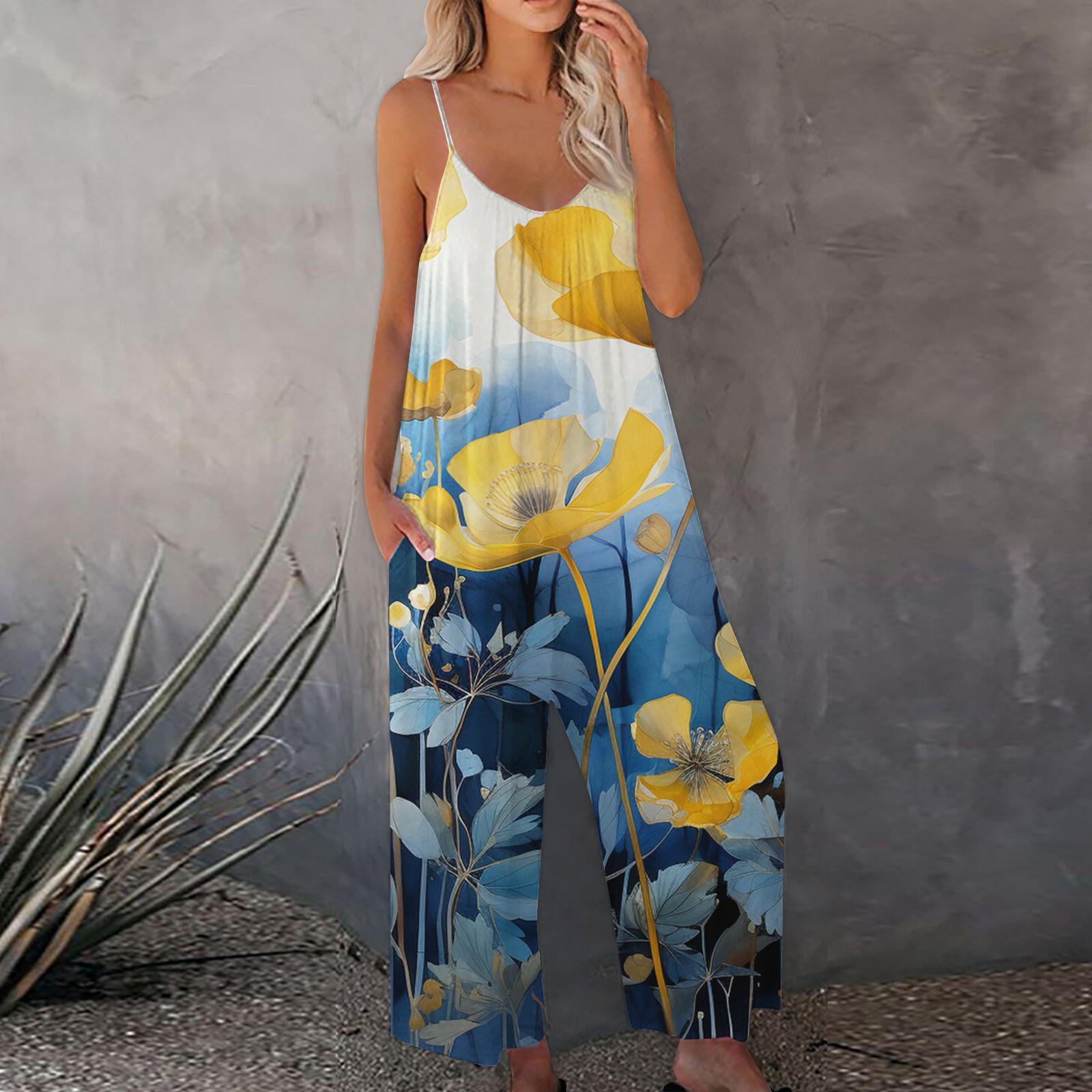 

Женский комбинезон с принтом, повседневный свободный комбинезон с регулируемыми подтяжками XXXL жёлтый