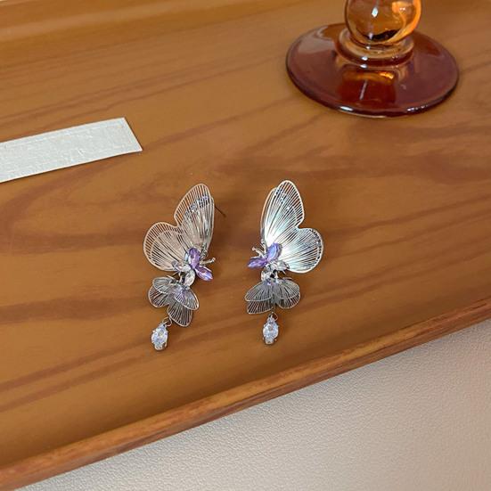 1 Pair Women Earrings Cubic Zirconia Inlaid Butterflies Shape Earrings Date Night Stud Earrings Jewelry Accessories
