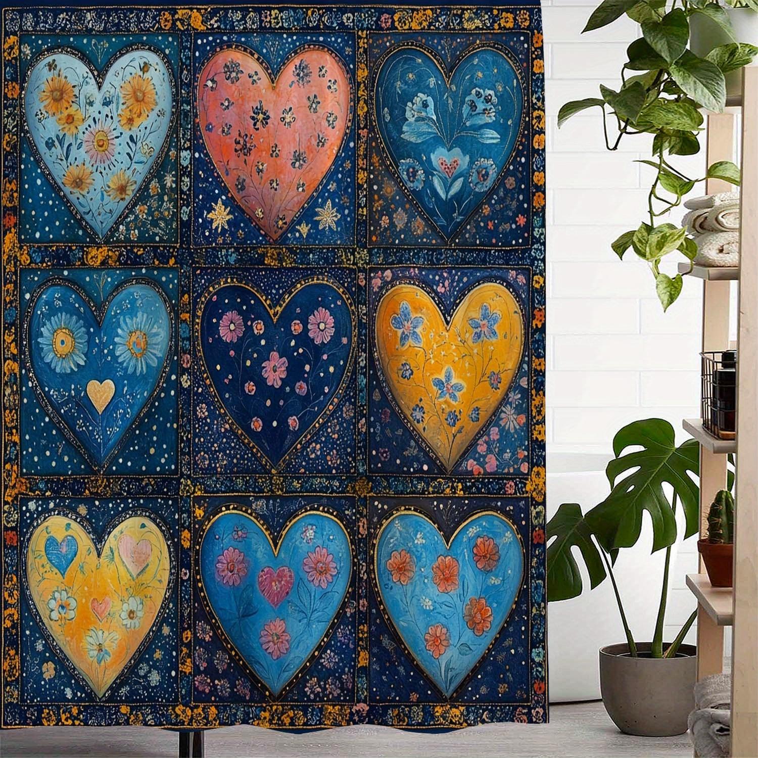

Valentine s Day Heart Print Shower Curtain - Water-Resistant Polyester, 12 Hooks, Machine Washable, Artistic Design W90XH180cm