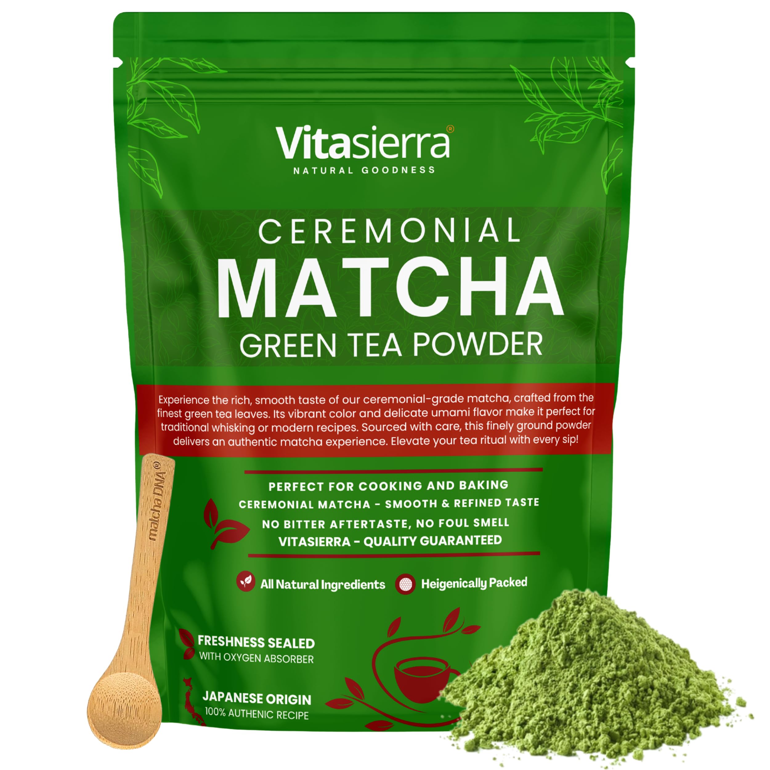 Vitasierra Matcha Tea Powder (100Gm) - Organic & Pure Ceremonial Grade Matcha Green Tea Powder - Sourced From Japan