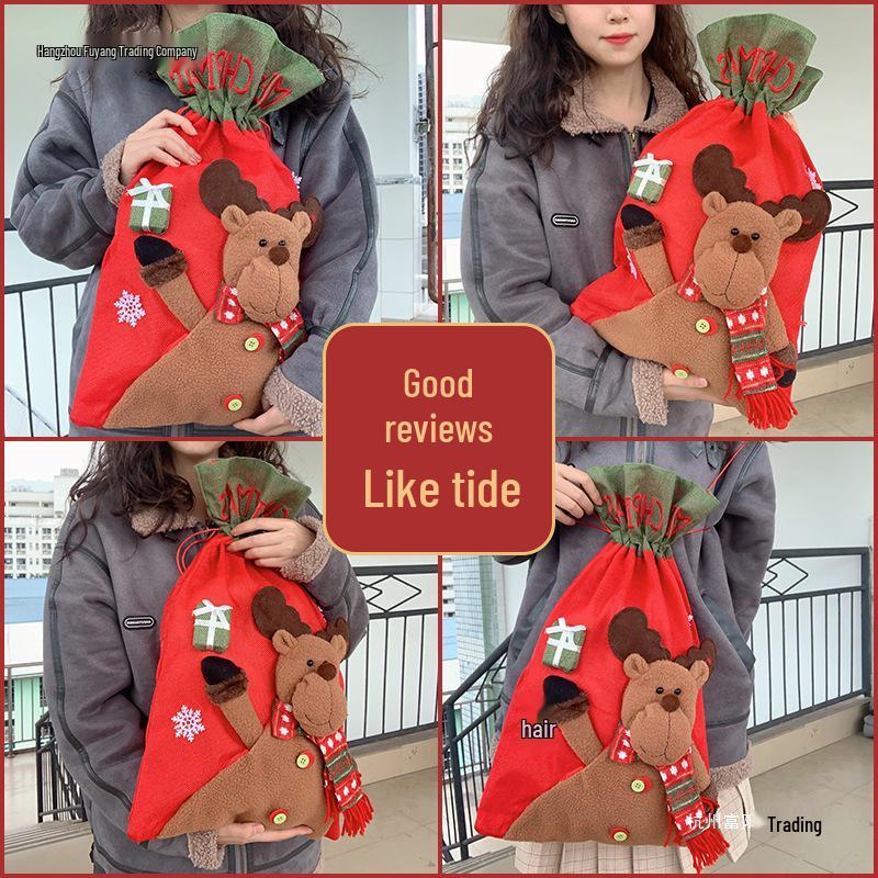 Large 3D Santa Claus Burlap Backpack Gift Bag for Christmas Candy & Decor