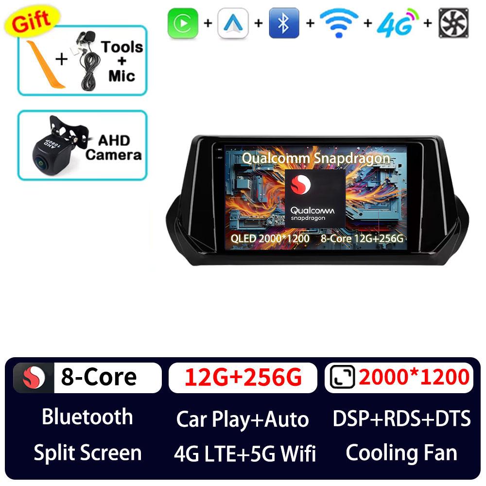 Android 16 Carplay sans fil pour Peugeot 2008 208 2019 2020 2021 2022 Autoradio Lecteur multimédia vidéo Navigation GPS 4G BT