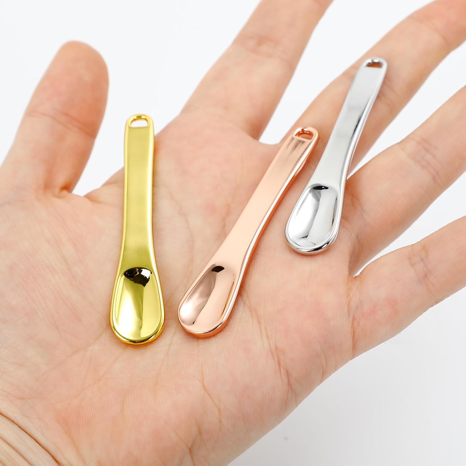 Набор из 3 серебристых, золотых и розово-золотых мини-шпателей/ложечек из цинкового сплава для нанесения крема на лицо, косметических шпателей для ухода за кожей, для крема под глаза и масок