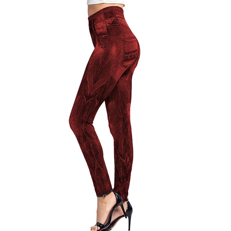 

Модные женские леггинсы из имитации джинсовой ткани с принтом, облегающей посадкой на бедрах с высокой талией и небольшими брюками XXXL