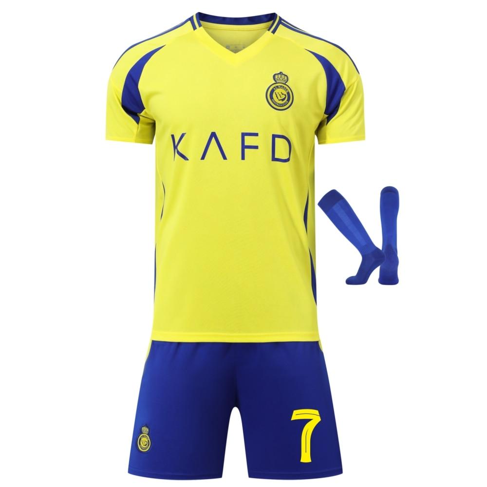 Kinder Sportausrüstung Saudi Ronaldo Fußballtrikot Anzug, Gelbes Jugend Trainingsspiel Set