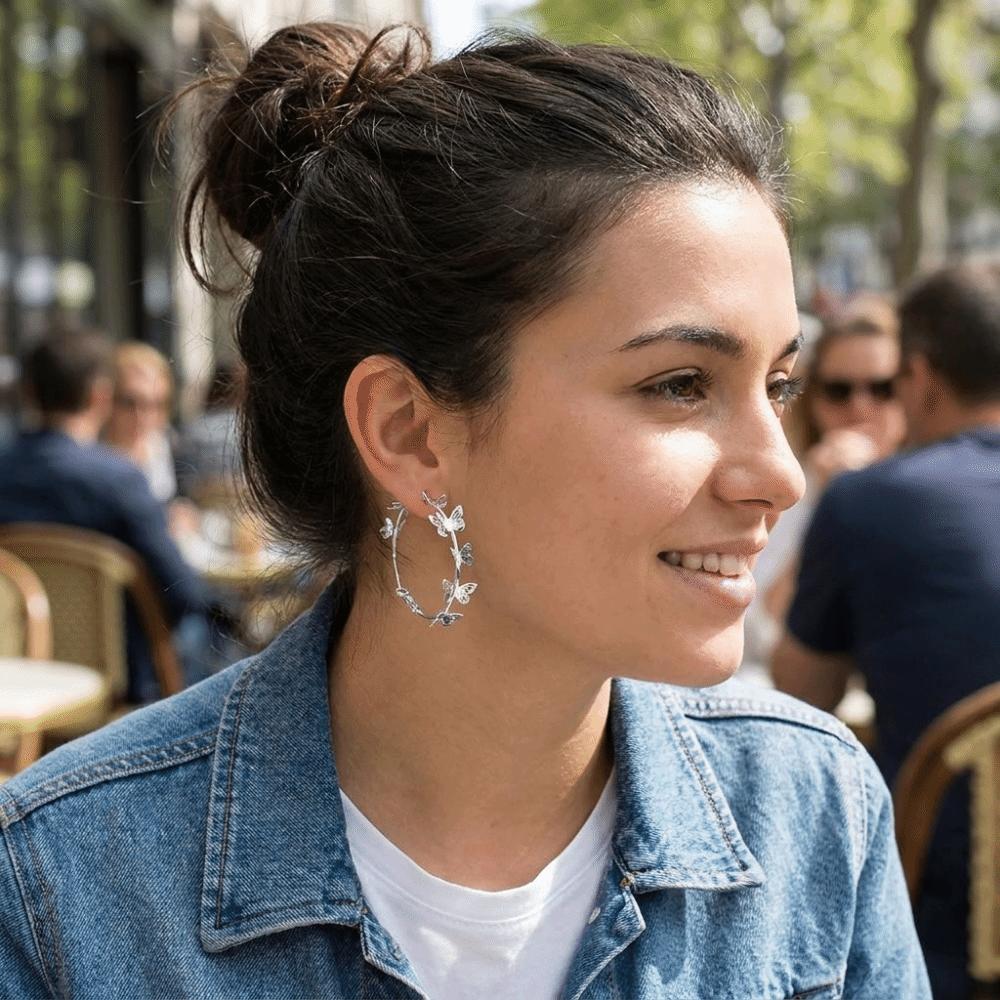 Creative Trendy Butterfly Hoop Earrings Elegant Oil Dripping Round Circle Earrings Geometry Metal Simple Statement Jewelry Women