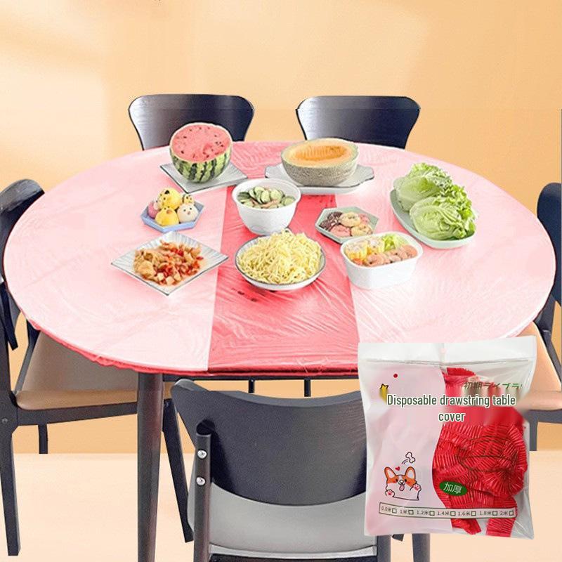 10-Piece Set: Oilproof & Waterproof Drawstring Tablecloths - Transparent & Thickened for Round/Square Tables
