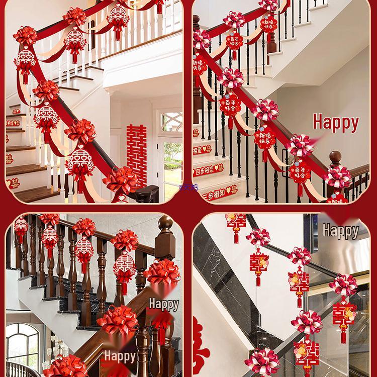 Wedding Stair Decoration Kit: Creative Escalator Flowers & Ribbons for Handrail Arrangement