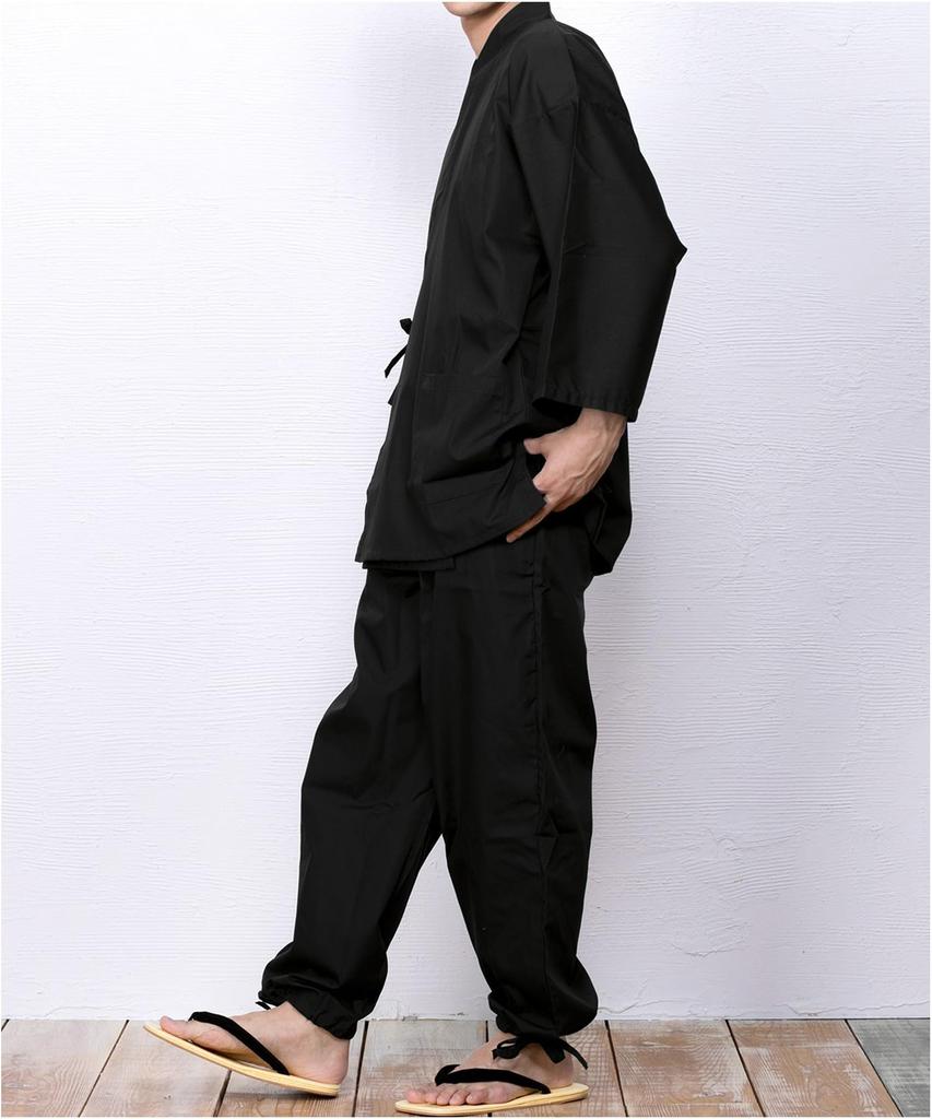 Samue for Large for Cold All Year Samue [KYOETSU] Men, Summer, Winter, Size, Men, Round, (M, Black)