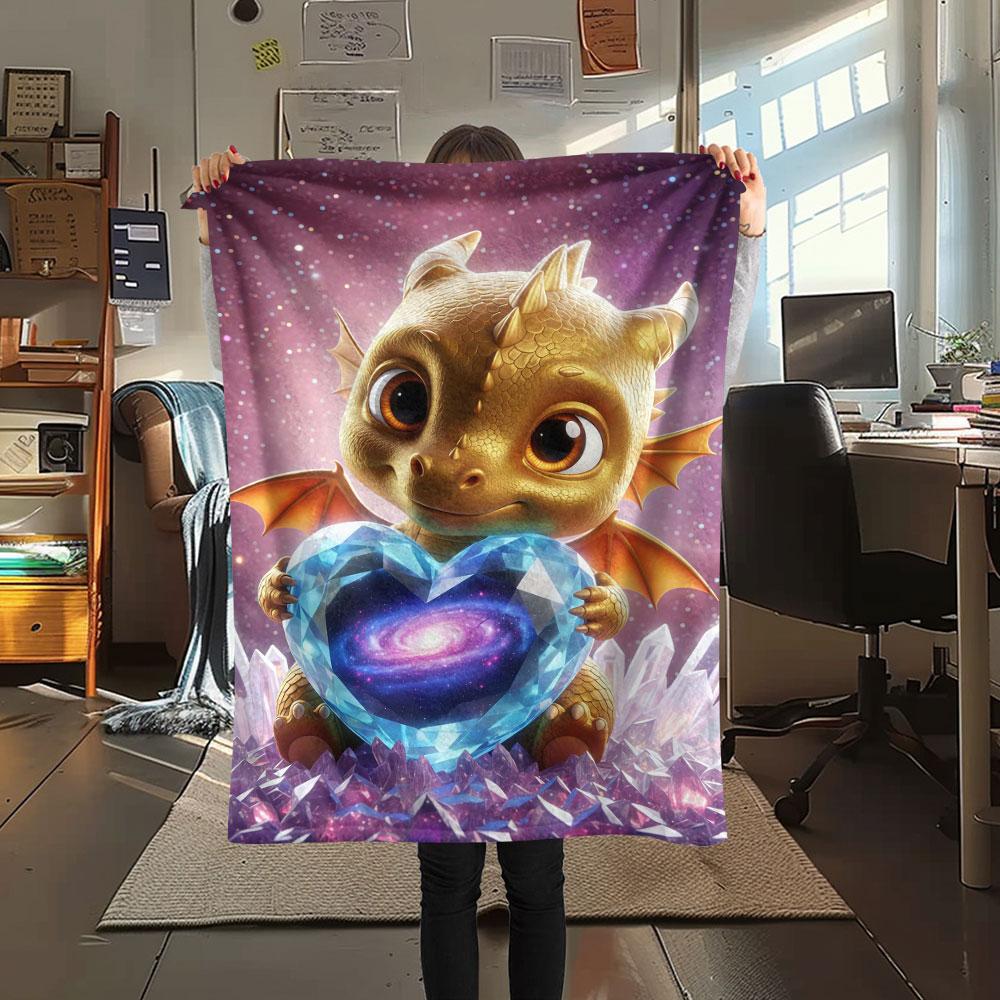 1Pc LovingDragon Print Flannel Blanket, High quality Comfortable for All Seasons, Home Decor, Warmth and Comfort, Perfect for Christmas Gifts