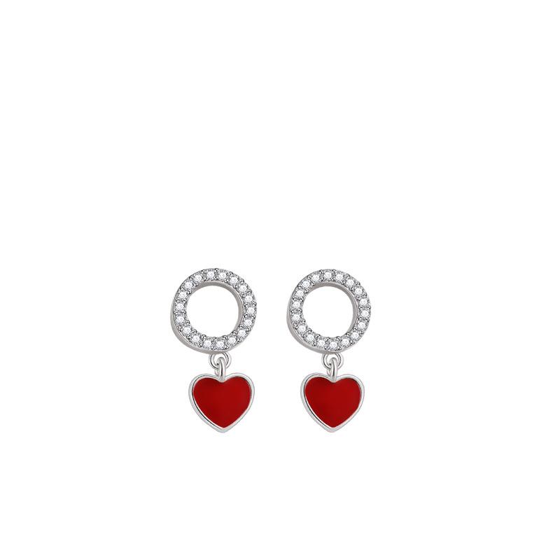 Round Ring Red Heart Earrings Women's Simple Versatile Enamel Love Stud Earrings Korean Round Earrings