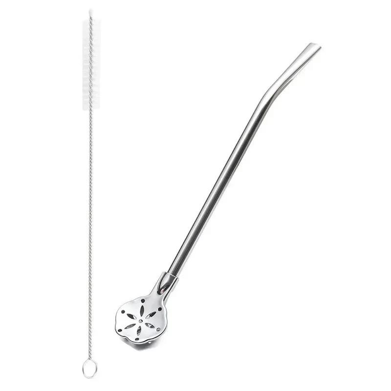 Detachable Bombilla Filter Straw Stainless Steel Straw Spoon Tea Filter Yerba mate straw Reusable Drinking Tools Bar Access