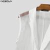 INCERUN Men Lapel Sleeveless Stitching One Button Striped See Through Waistcoats