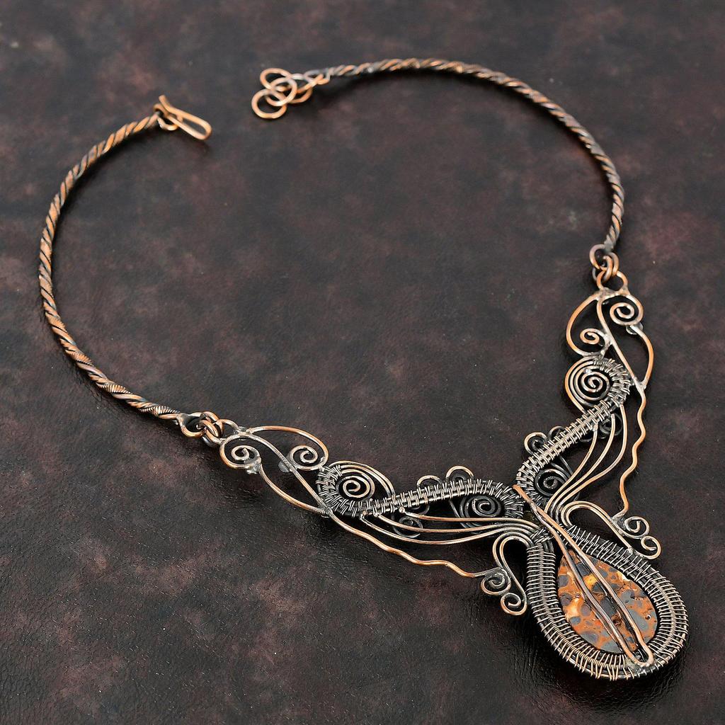 Bauxite Necklace Copper Wire Wrapped Necklace Adjustable Necklace Gemstone Copper Jewelry Handmade Necklace Gift For Mom Designer Jewelry
