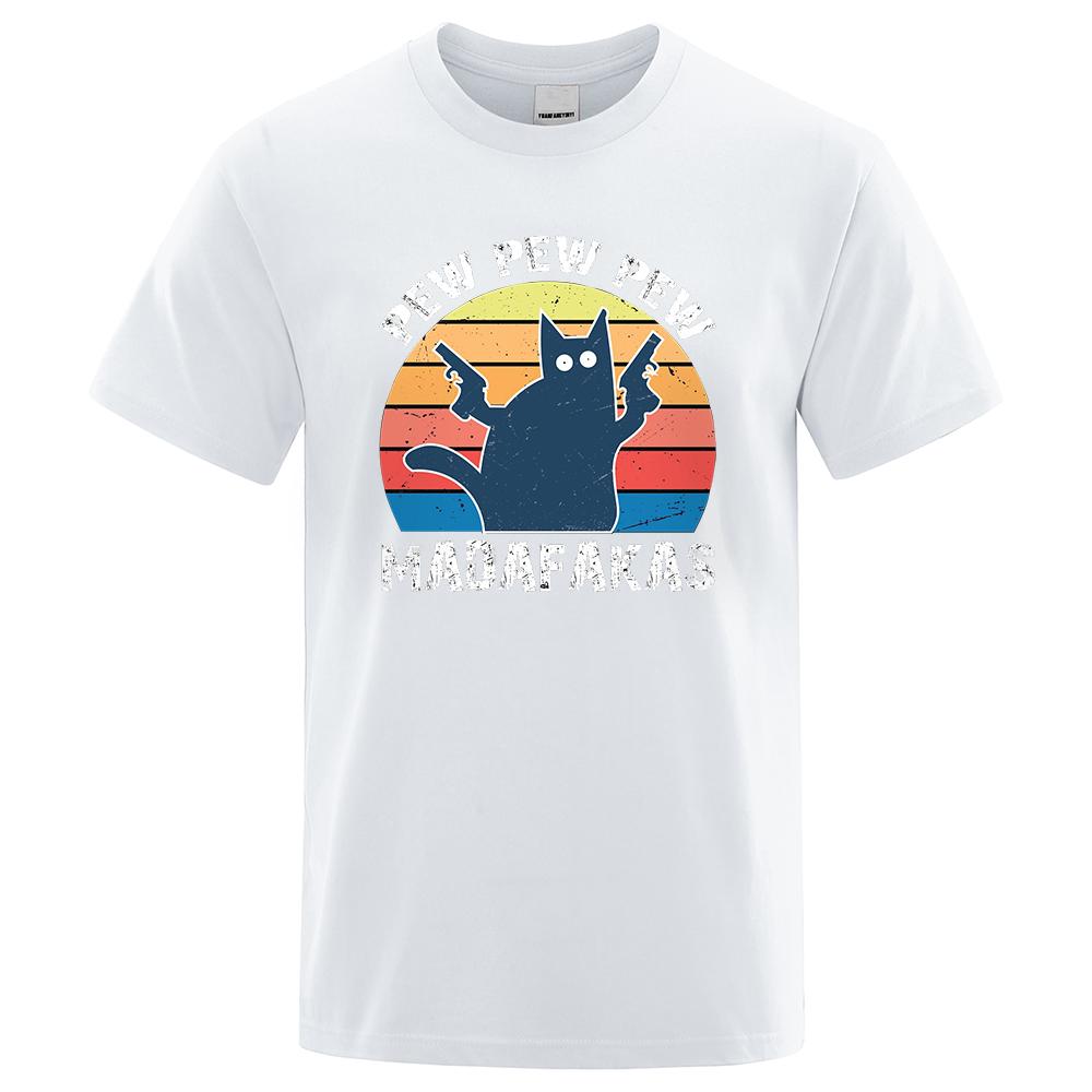 Pew Pew Madafakas Tshirt Men Short Sleeve Novelty Funny Cat T Shirt Vintage Summer Tops Shirts Tee T-Shirt Crew Neck Streetwear