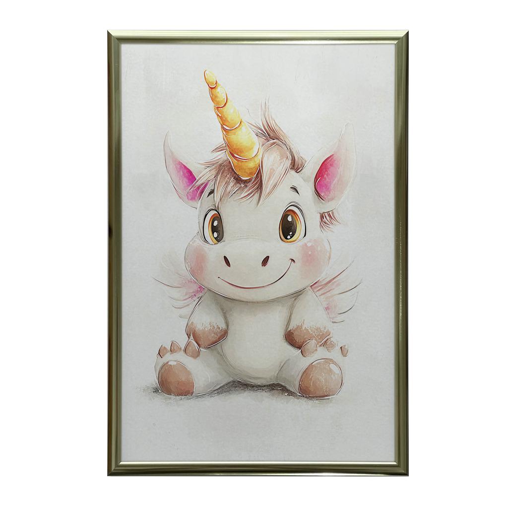 Plakat Uroczy Jednorożec W Pastelowych Kolorach Plakat Uroczy Jednorożec W Pastelowych Kolorach, 30X40 Cm, Rama Drewniana Jasny Dąb, Papier Matowy 230