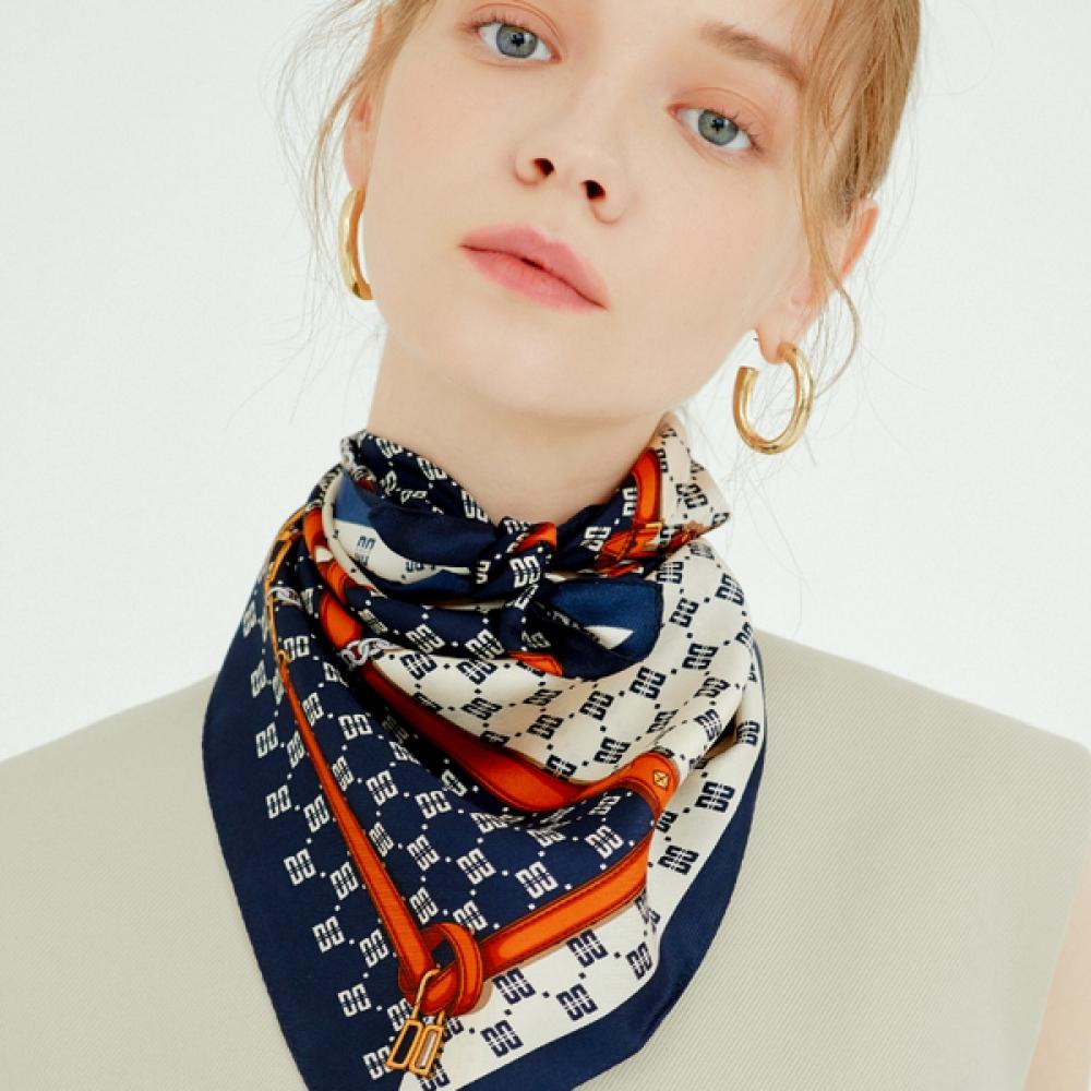 Daks Navy Dd Pattern Square Silk Scarf Dcsc3e024 Single option