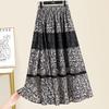 Ta Chi Lace Patchwork Chiffon Floral A-Line Skirt