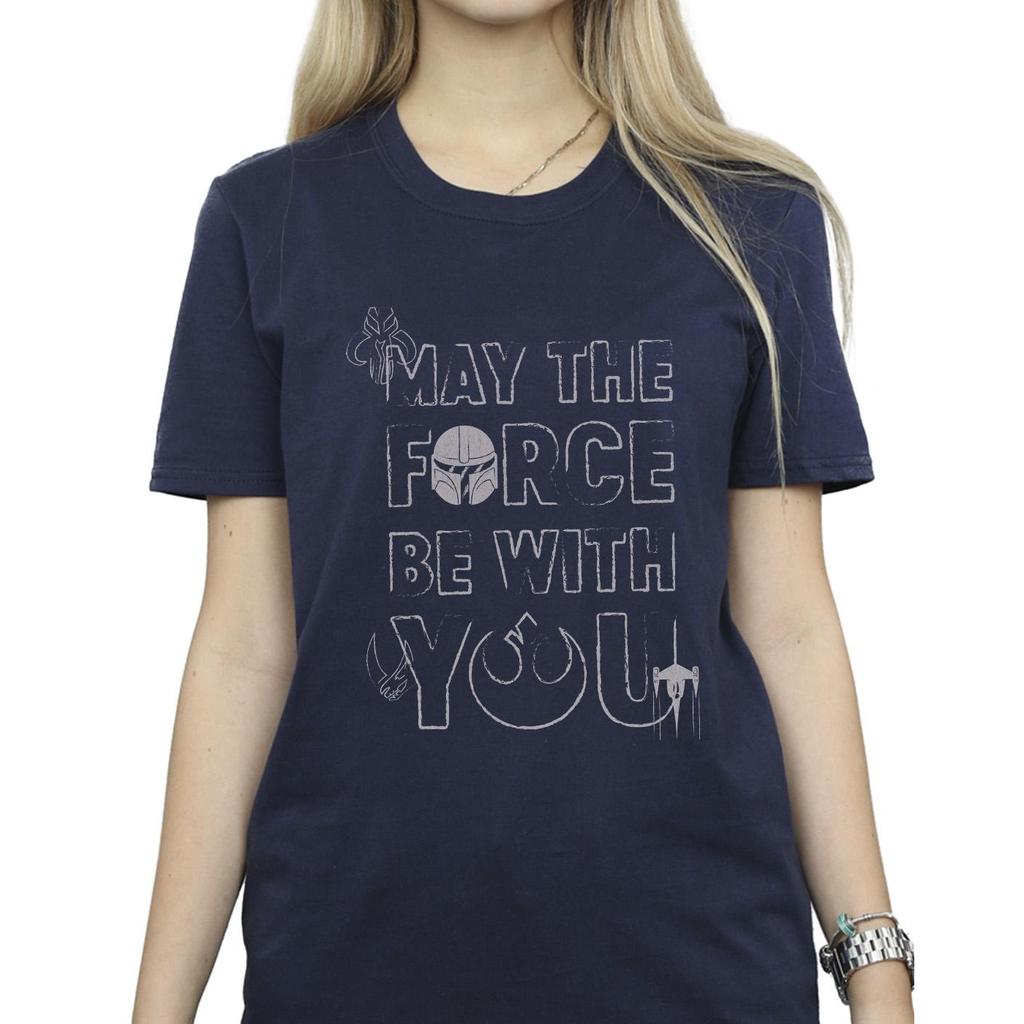 Star Wars Womens/Ladies The Mandalorian May The Force Mando Cotton Boyfriend T-Shirt