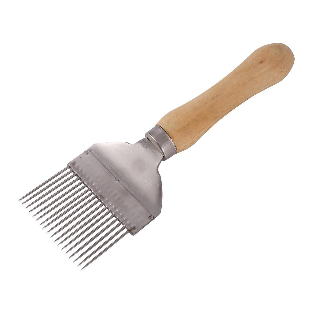 Wooden Handle Honey Uncapping Fork: Metal Scraper and Knife for Beekeeping