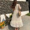 New Summer Fashionable Floral Embroidered Patchwork V-Neck Short-Sleeve Fitted Slimming Midi Dress Women's Holiday Vestidos