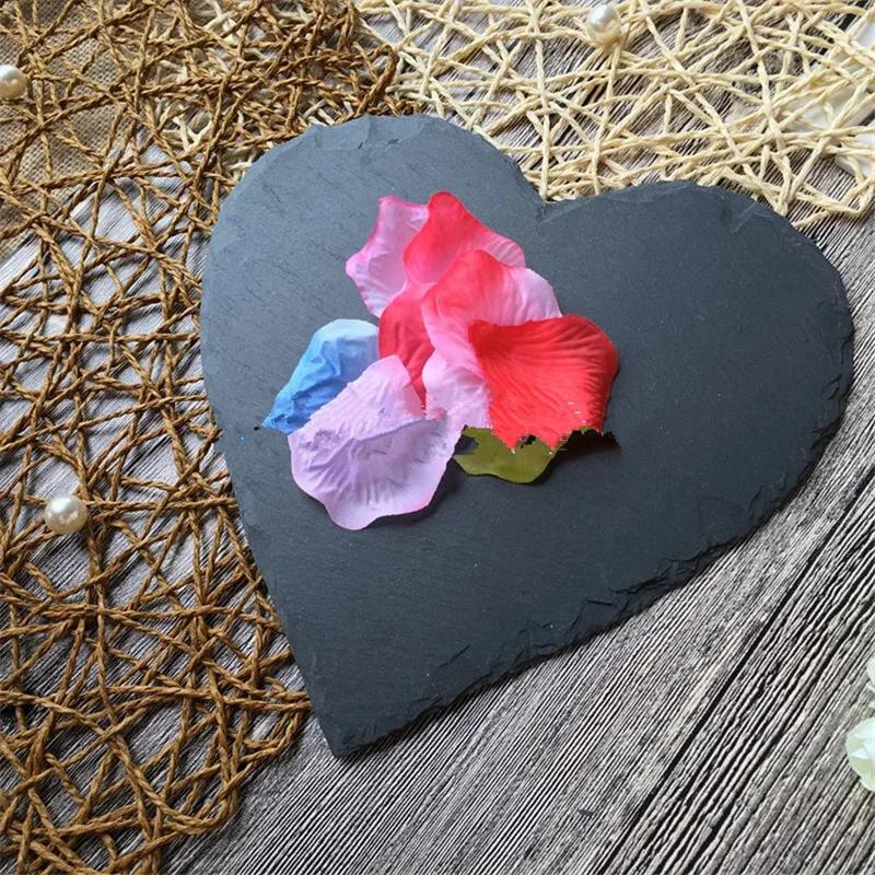 Black Solid Natural Slate Heart Shaped Dinner wedding Plate Barbecue Tray Cake Sushi Stone Dinner Cheese Pizza Flat Food Tray