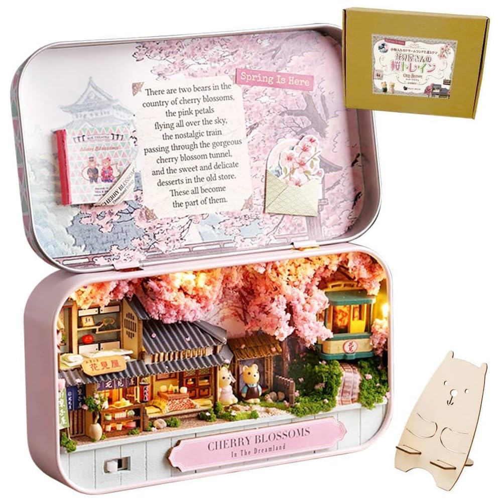 

Moin Moin Dollhouse Miniature DIY Kit with Japanese Instructions Pink Teddy Bear Storage Case LED Light and Display Stand 2302dh371