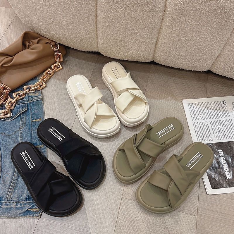 Muffin Thick-bottomed Cool Slippers Female Summer Fashion Versatile Fairy Style Skirt Wearing Beach Slippers Female