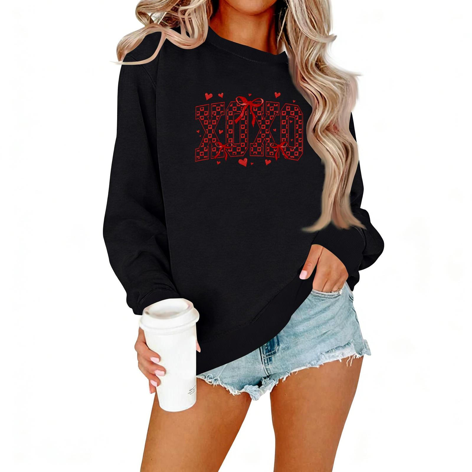 

Ladies Casual Women s Printed Round Neck Pullover Hoodie S чорний