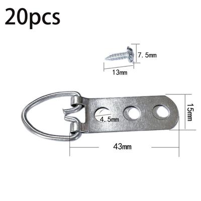 20pcs Rust Resistance D-Ring Hooks Corrosion Resistant Steel Picture Hangers Silver Wall Mounting Hangers Mirrors Hanging