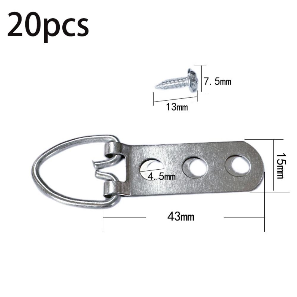 20pcs Rust Resistance D-Ring Hooks Corrosion Resistant Silver Wall Mounting Hangers Steel Picture Hangers Mirrors Hanging