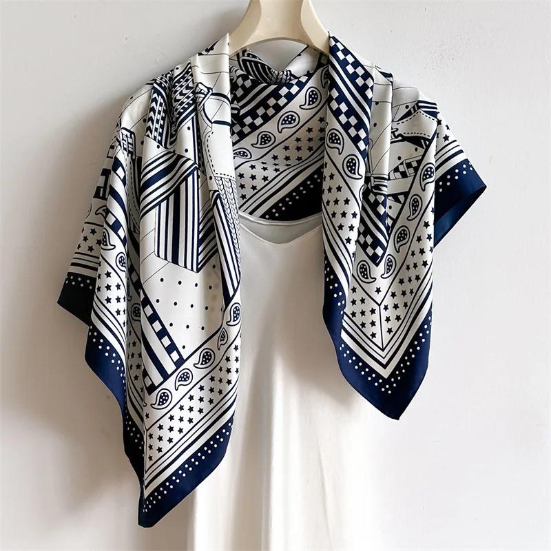 

2025 90*90cm Printed Square Scarf Thin Breathable Sunscreen Shawl Casual Outdoor Windproof Head Wrap for Women Ribbon Headband 90X90cm
