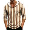 Men's Casual Hooded Striped Three-Quarter Sleeve T-Shirt