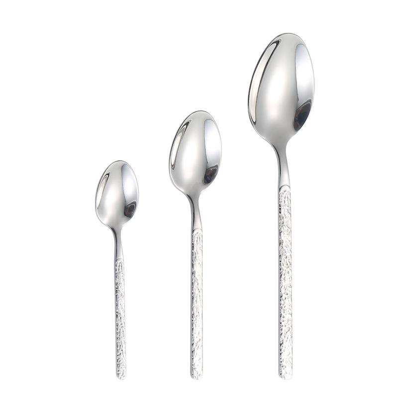 Bright 201 Stainless Steel Embossed Stone Knives, Forks and Spoons Supplies Western Tableware Set Steak Knives, Forks and Ice Spoons
