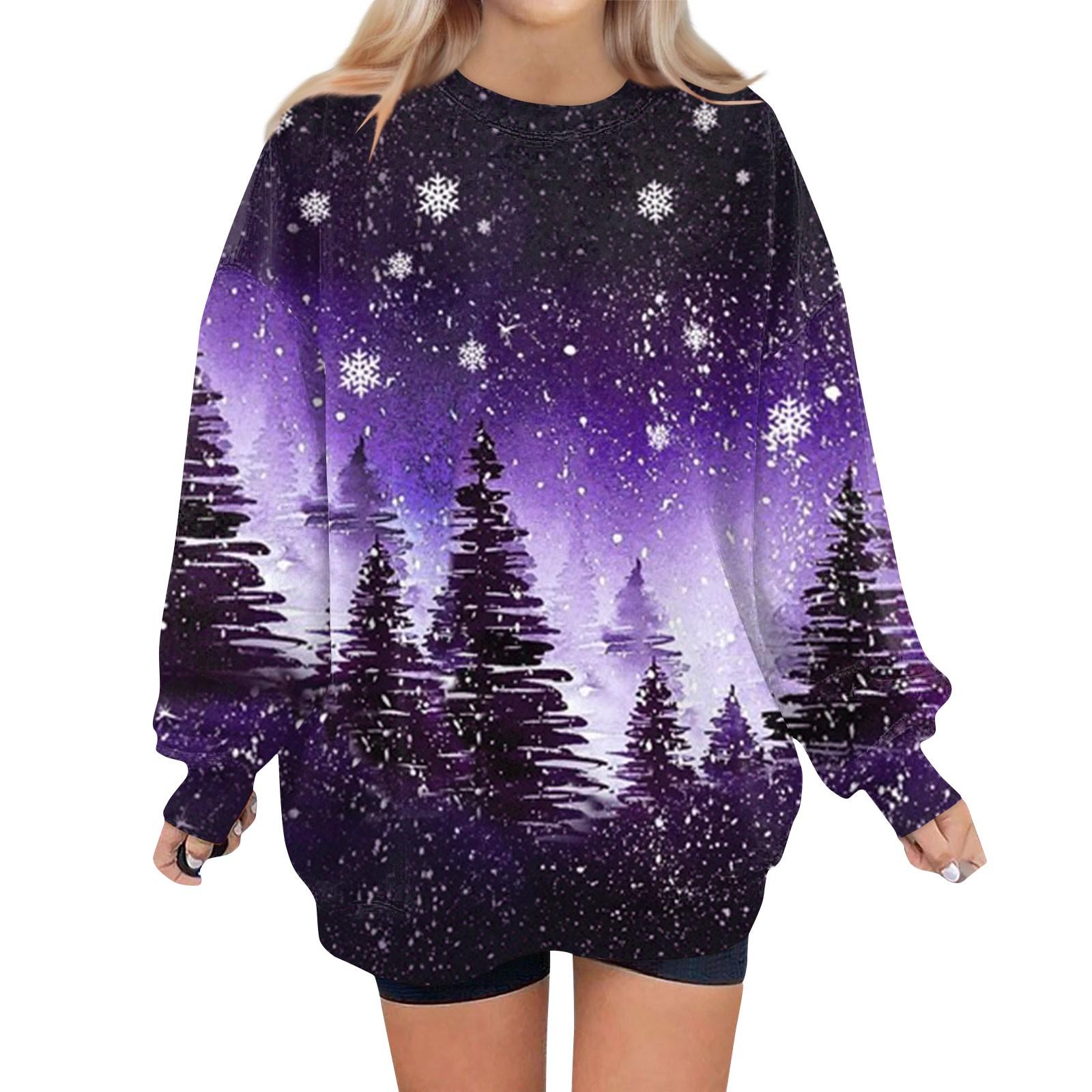 

Женский свитер с круглым вырезом и длинными рукавами с рождественским принтом, худи XL фиолетовый