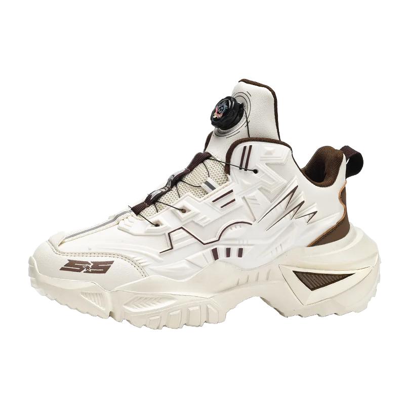 

Папины кроссовки из искусственной кожи с вращающейся пряжкой, универсальная и удобная толстая подошва, амортизирующие и противоскользящие, папины кроссовки для мужчин 39 бежевый