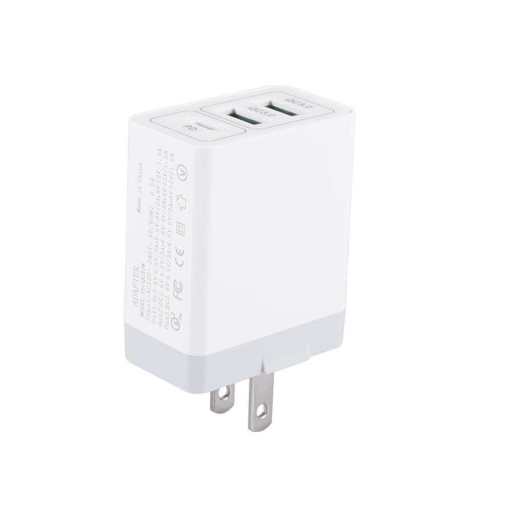 38W Dual USB Fast Charger with QC3.0 & PD Port, Compatible with EU/US/UK Plugs