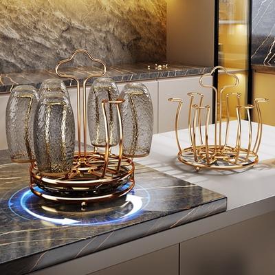 Porte-gobelet doré avec plateau d'égouttement d'eau Rotation à 360° Gain de place Organisateur de tasses et de mugs Grande capacité Présentoir Support de rangement pour tasses en verre