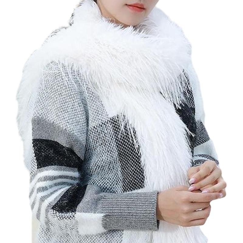 Womens Fuzzy Plush Scarf Knitted Furry Feather Long Scarf Collar Winter Warm Solid Color Scarves Shawl Wrap Streetwear