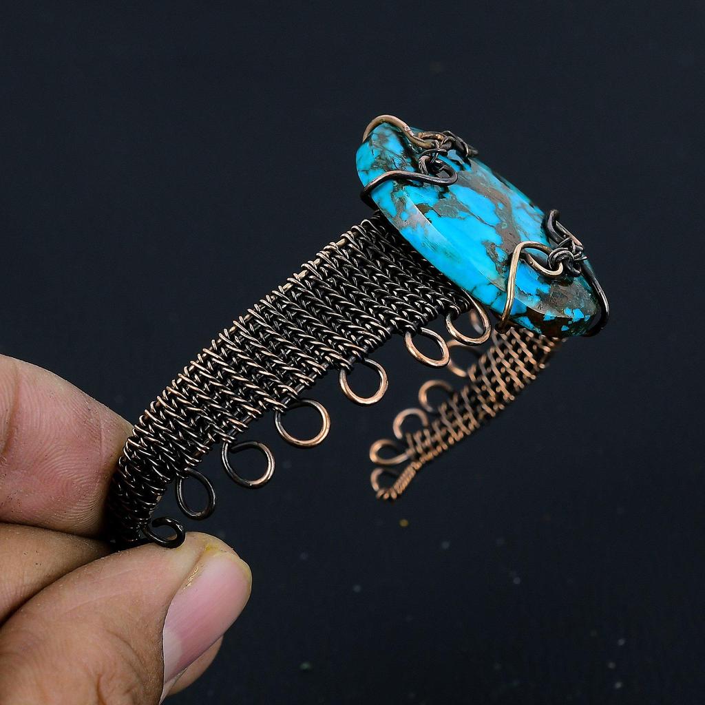 Tibetan Turquoise Bangle, 999 Copper Wire Wrapped Jewelry, Gemstone Bangle, Gift For Her Handmade Dainty Jewelry