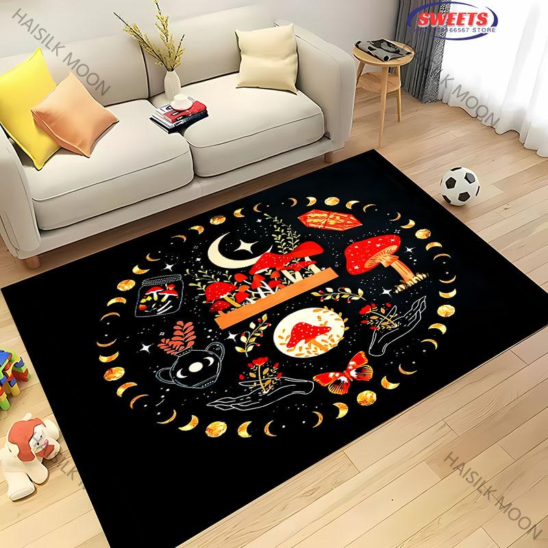 1PC Sun Moon Starry Sky Flower Grass Theme Printed Carpet ! Rug for Living Rooms Bedrooms, Office Areas, Four Seasons Mat Gifts