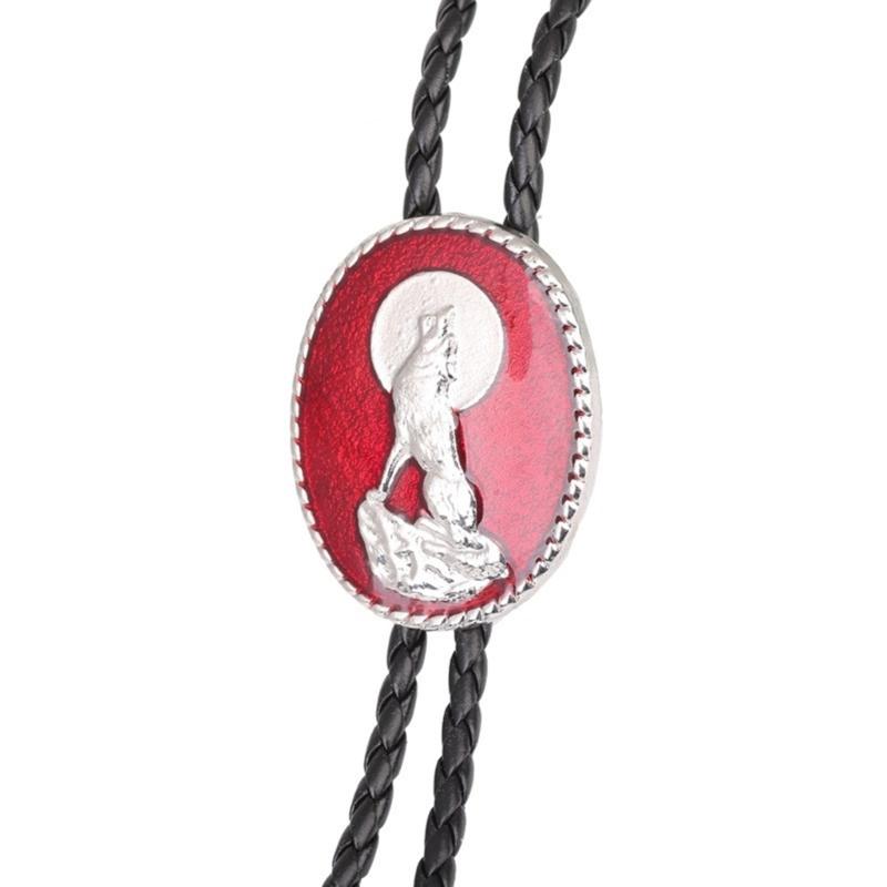 Metal Wolf Bolo Tie Wolf Necktie for Shirt Jeans Western Necklace Braided Shoestring Necktie Bolo Tie