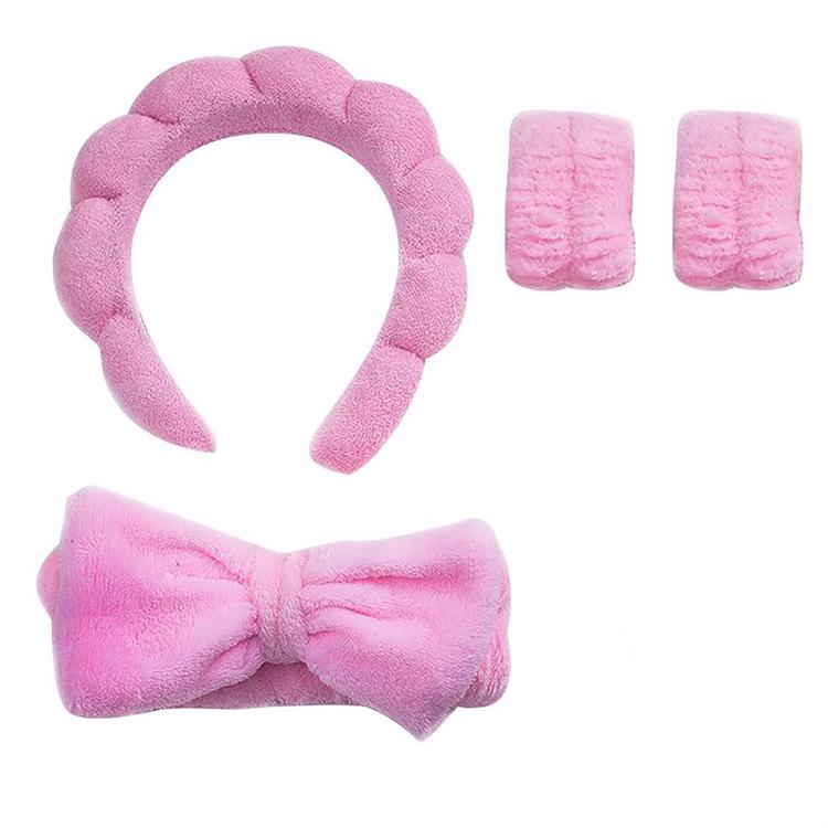 Solid Color Cloud Hair Band Set 4pcs Spa Headband and Wristband with Sponge Makeup Fashionable Hair Accessories