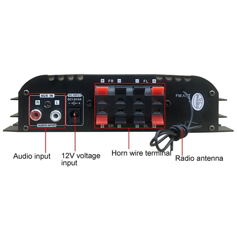 

Автомобильный усилитель мощности DC 12V BT-998 Bluetooth, аудиосистема, стерео аудиобокс, 4 голосовых канала, FM, проигрыватель с USB-накопителя