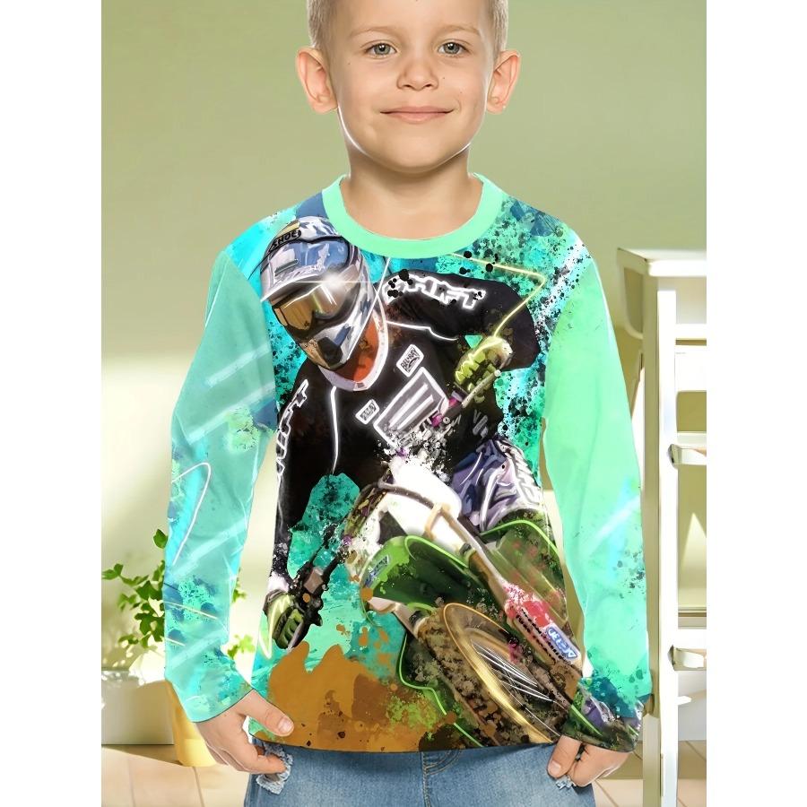 2025 Kids Clothes Boys Tshirt Long Sleeve 3D Dirt Bike Print Kids Clothes Casual Children Clothes Girl Pullover Top Boys Clothes