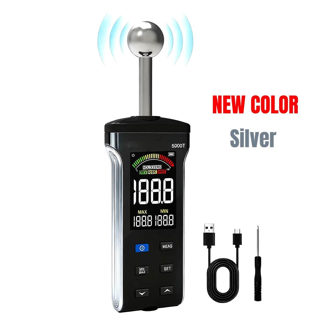 Digital Pinless Moisture Meter with Ball Probe & Color LCD 0~70% RH Range, Alarm Function for Wood/Walls/Concrete/Masonry/Gypsum