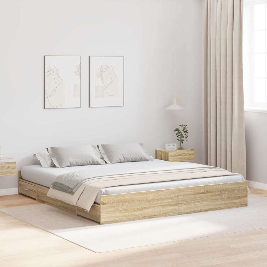 Storage Bed Frame with Headboard Sonoma Oak 180 x 200 cm