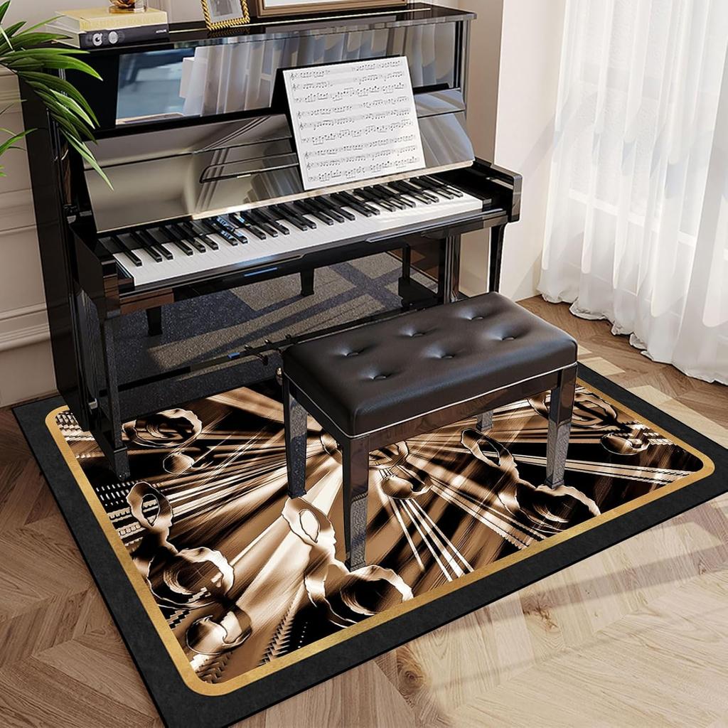 Music Note G Clef Pattern Carpet, Golden High-Notes Design Non-Slip Rug,Soundproof Floor Mat for Living Room,Bedroom, Music Gift