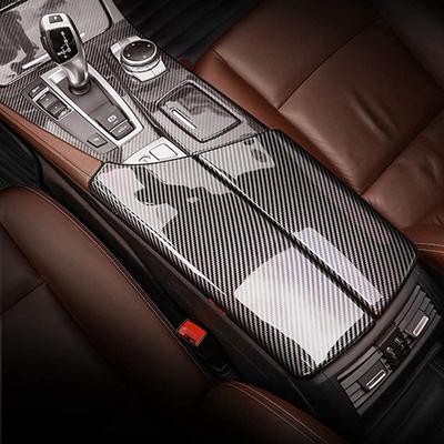 LHD RHD para BMW 5 Series F10 F11 Caja de apoyabrazos central de fibra de carbono Cubierta Caja de almacenamiento Panel de engranajes Cubierta decorativa Auto