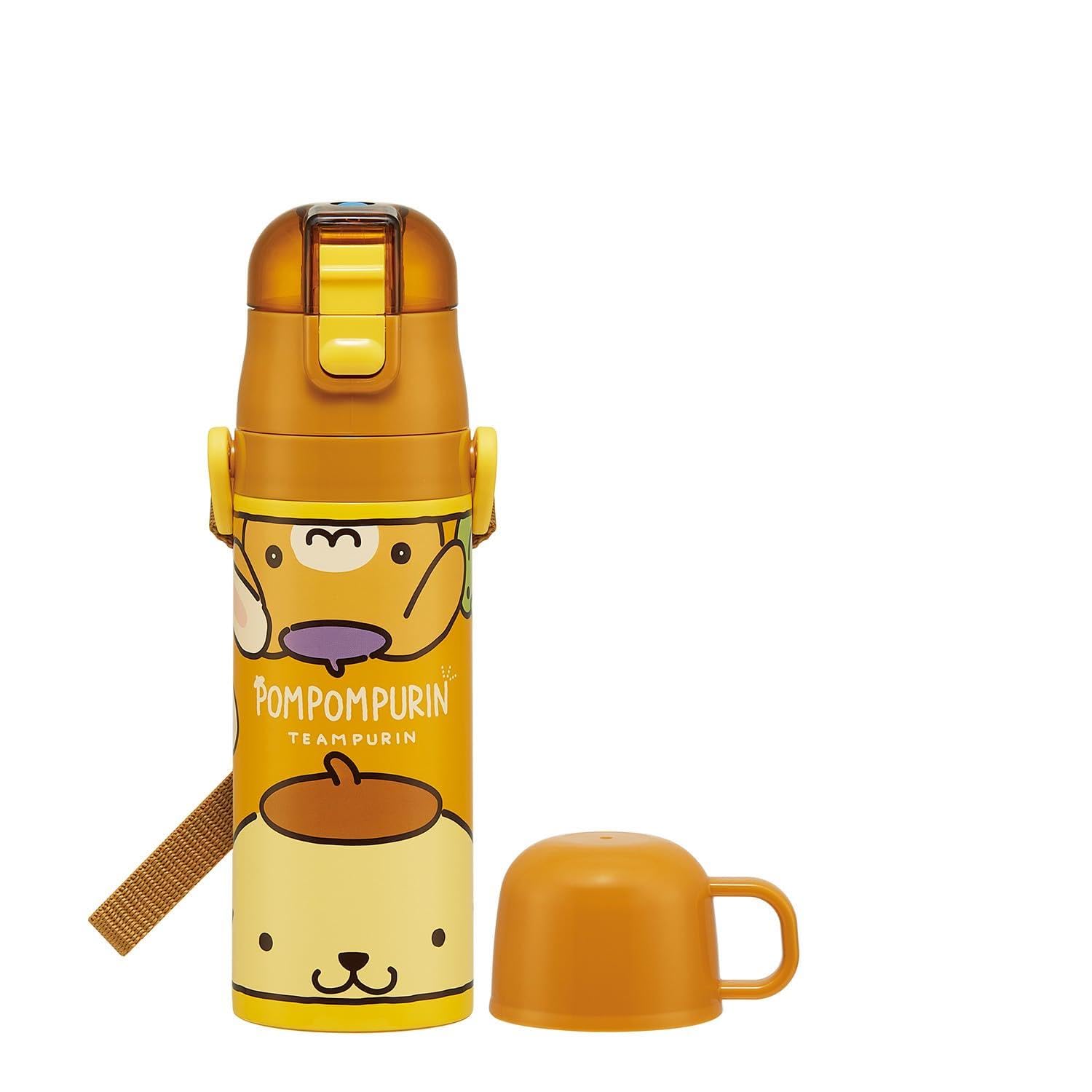 Skater Water 470ml or 430ml Sanrio Pompompurin Stainless Sports Bottle for Children s Bottle, 2-Way, (Direct Drinking) (Cup Drinking), Design, Steel,